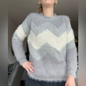 NWOT FATE Lavender Silver Fuzzy Sweater Sz S